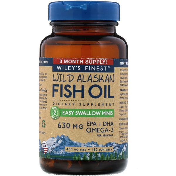 Wiley's Finest, Wild Alaskan Fish Oil, Easy Swallow Minis, 450 mg, 180 Softgels - The Supplement Shop