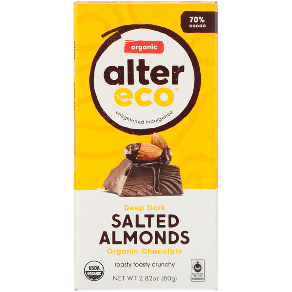 Alter Eco, Organic Chocolate Bar, Deep Dark Salted Almonds, 70% Cocoa, 2.82 oz (80g) - The Supplement Shop