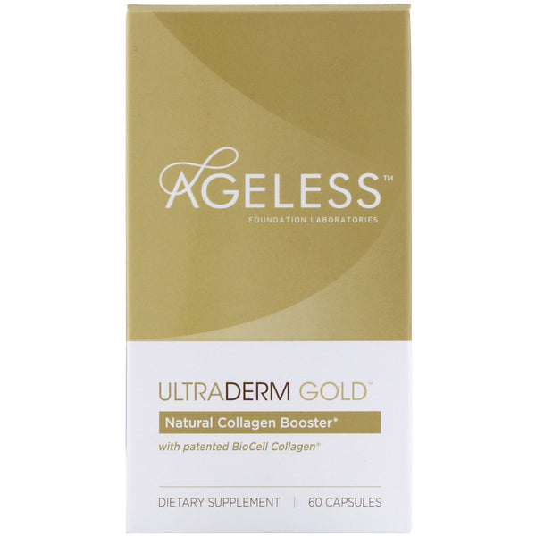 Ageless Foundation Laboratories, UltraDerm Gold, Natural Collagen Booster with Patented BioCell Collagen, 60 Capsules - The Supplement Shop