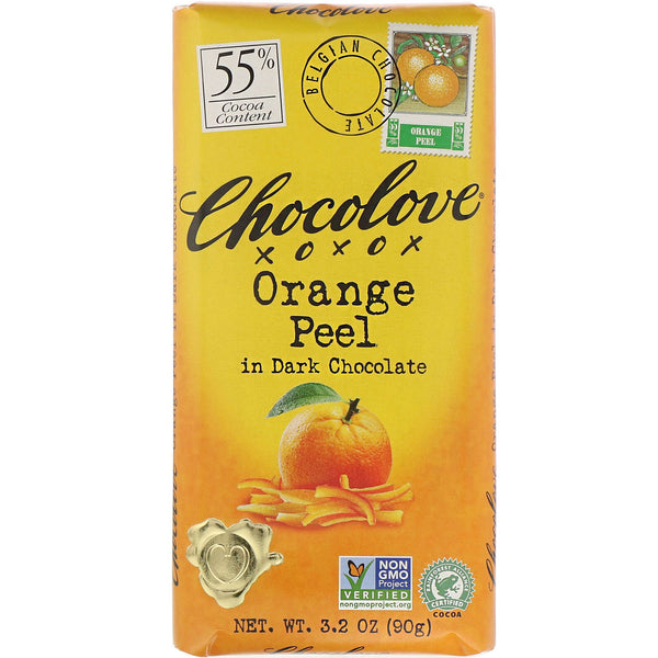 Chocolove, Orange Peel in Dark Chocolate, 55% Cocoa, 3.2 oz (90 g) - The Supplement Shop