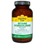 Country Life, Betaine Hydrochloride with Pepsin, 600 mg, 250 Tablets - The Supplement Shop