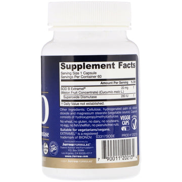 Jarrow Formulas, SuperOxide Dismutase (SOD), 20 mg, 60 Veggie Caps