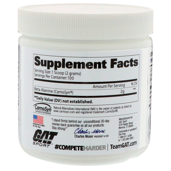 GAT, Beta Alanine, Unflavored, 7.0 oz (200 g) - The Supplement Shop