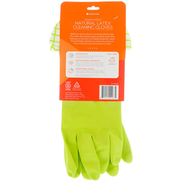 Full Circle, Splash Patrol, Natural Latex Cleaning Gloves, M/L, Green, 1 Pair - The Supplement Shop
