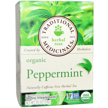 Traditional Medicinals, Herbal Teas, Organic Peppermint, Naturally Caffeine Free, 16 Wrapped Tea Bags, .85 oz. (24 g)