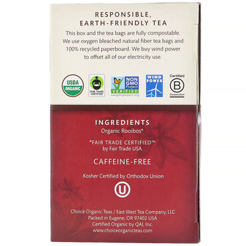 Choice Organic Teas, Herbal Tea, Organic, Rooibos, Caffeine-Free, 16 Tea Bags, 1.12 oz (32 g)