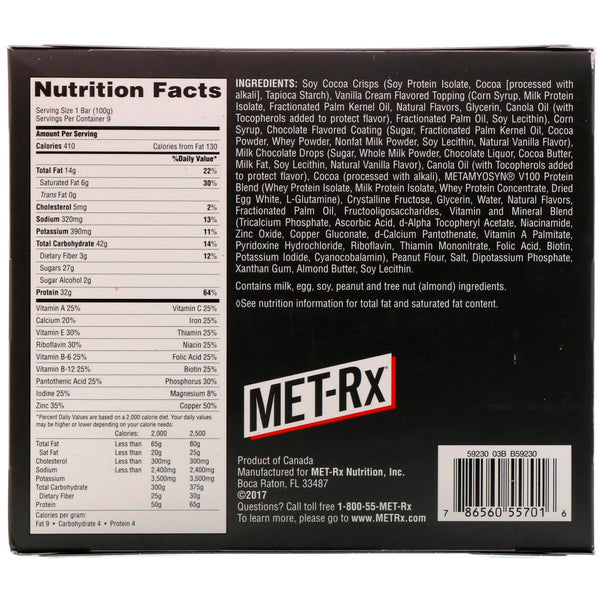MET-Rx, Big 100, Meal Replacement Bar, Super Cookie Crunch, 9 Bars, 3.52 oz (100 g) Each - The Supplement Shop