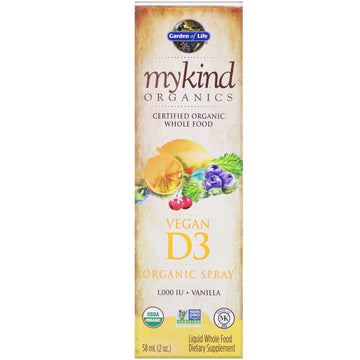 Garden of Life, MyKind Organics, Vegan D3 Organic Spray, Vanilla, 1,000 IU, 2 oz (58 ml)