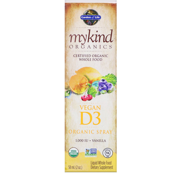 Garden of Life, MyKind Organics, Vegan D3 Organic Spray, Vanilla, 1,000 IU, 2 oz (58 ml) - The Supplement Shop