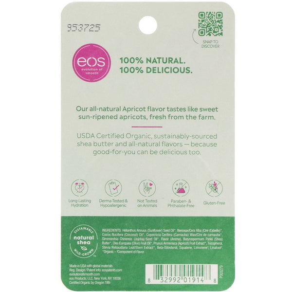 EOS, 100% Natural Shea Lip Balm, Apricot, 0.25 oz (7 g) - The Supplement Shop