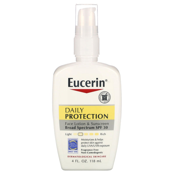Eucerin, Daily Protection Moisturizing Face Lotion, Sunscreen SPF 30, Fragrance Free, 4 fl oz (118 ml) - The Supplement Shop