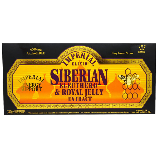 Imperial Elixir, Siberian Eleuthero & Royal Jelly Extract, Alcohol Free, 4000 mg, 30 Bottles, 0.34 fl oz (10 ml) Each - The Supplement Shop