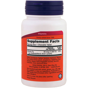 NOW Foods, Chewable Vitamin D-3, Natural Fruit Flavor, 1,000 IU, 180 Chewables