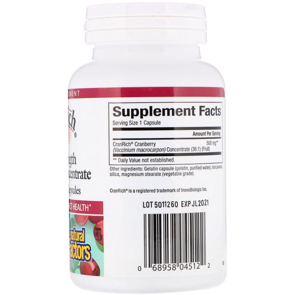 Natural Factors, CranRich, Super Strength, Cranberry Concentrate, 500 mg, 90 Capsules - The Supplement Shop