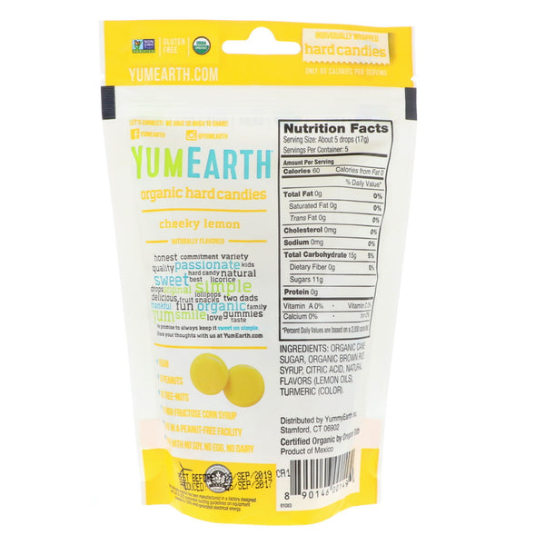 YumEarth, Organic Hard Candies, Cheeky Lemon, 3.3 oz (93.6 g) - The Supplement Shop