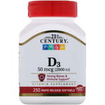 21st Century, Vitamin D3, 50 mcg (2,000 IU), 250 Liquid Softgels - The Supplement Shop