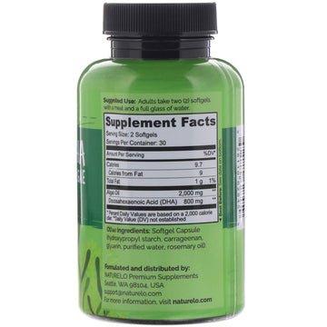 NATURELO, Vegan DHA, Omega-3 from Algae, 800 mg, 60 Vegan Softgels