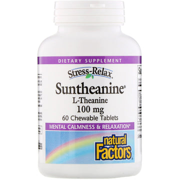 Natural Factors, Stress-Relax, Suntheanine, L-Theanine, 100 mg, 60 Chewable Tablets