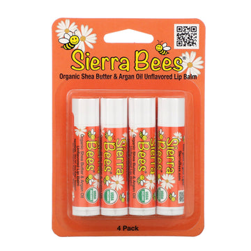 Sierra Bees, Organic Lip Balms, Shea Butter & Argan Oil, 4 Pack, .15 oz (4.25 g) Each