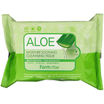 Farm Stay, Aloe Moisture Soothing Cleansing Tissue, 30 Sheets, 120 ml