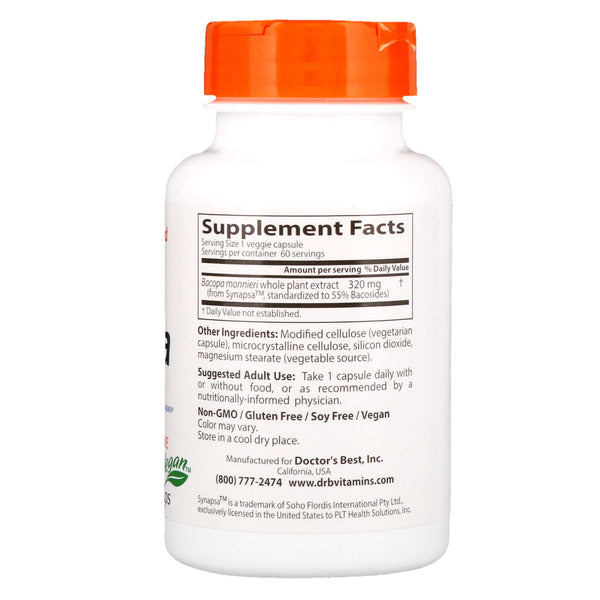 Doctor's Best, Bacopa with Synapsa, 320 mg, 60 Veggie Caps - The Supplement Shop