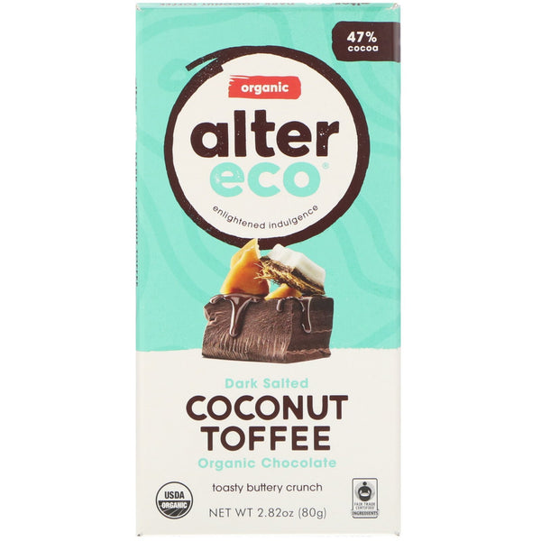 Alter Eco, Organic Chocolate Bar, Dark Salted Coconut Toffee, 47% Cocoa, 2.82 oz (80 g) - The Supplement Shop