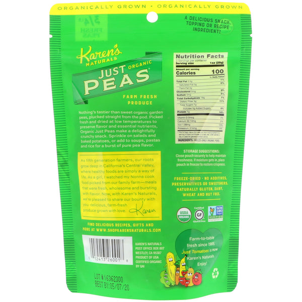 Karen's Naturals, Organic Just Peas, 3 oz (84 g) - The Supplement Shop
