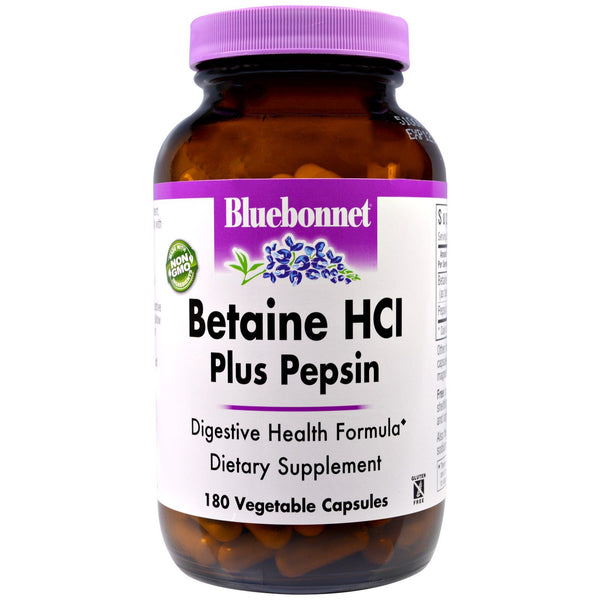 Bluebonnet Nutrition, Betaine HCL, Plus Pepsin, 180 Veggie Caps - The Supplement Shop