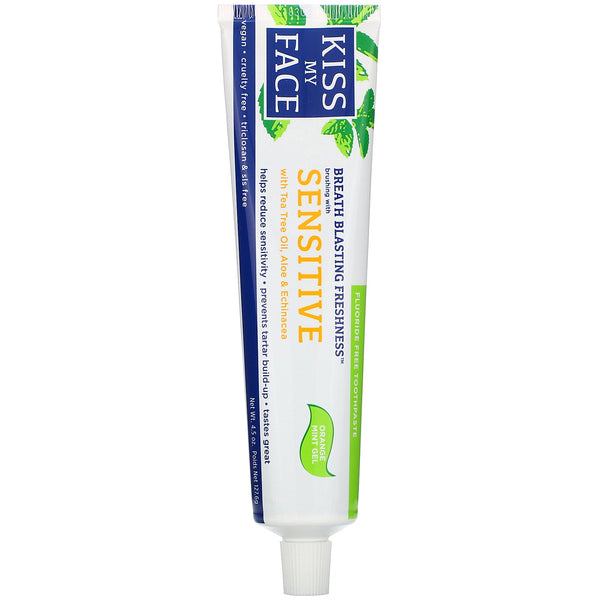 Kiss My Face, Sensitive Toothpaste with Tea Tree Oil, Aloe & Echinacea, Fluoride Free, Orange Mint Gel, 4.5 oz (127.6 g) - The Supplement Shop
