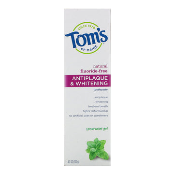 Tom's of Maine, Natural Fluoride-Free Antiplaque & Whitening Toothpaste, Spearmint Gel, 4.7 oz (133 g)