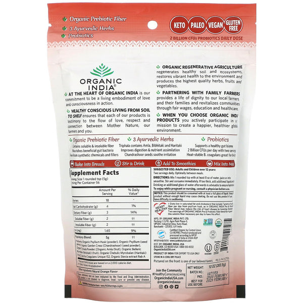 Organic India, Psyllium Pre & Probiotic Fiber, Orange, 10 oz (283.5 g) - The Supplement Shop