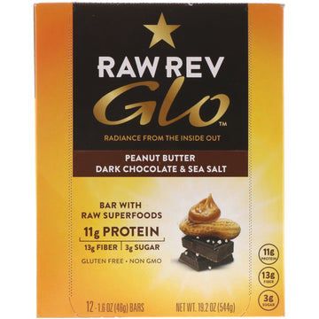Raw Rev, Glo, Peanut Butter Dark Chocolate & Sea Salt, 12 Bars, 1.6 oz (46 g) Each