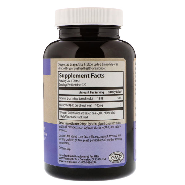 MRM, CoQ-10, 100 mg, 120 Softgels - The Supplement Shop