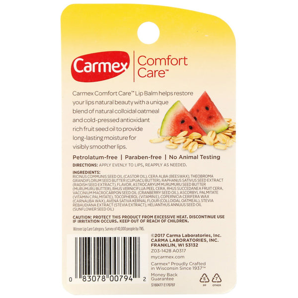 Carmex, Comfort Care, Colloidal Oatmeal Lip Balm, Watermelon Blast, .15 oz (4.25 g) - The Supplement Shop