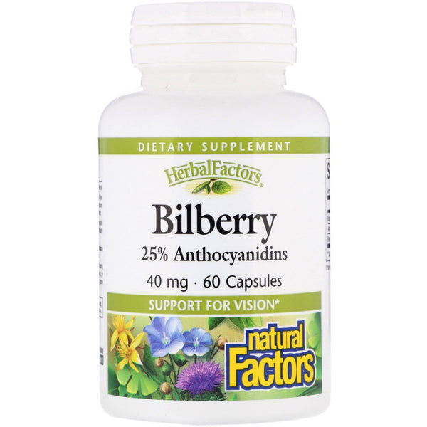 Natural Factors, Bilberry, 40 mg, 60 Capsules - The Supplement Shop