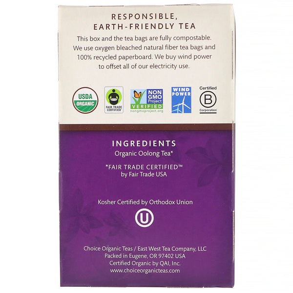 Choice Organic Teas, Oolong Tea, Organic Oolong, 16 Tea Bags, 1.1 oz (32 g) - The Supplement Shop