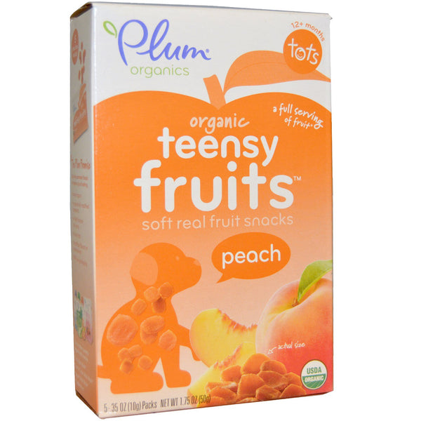 Plum Organics, Tots, Organic Teensy Soft Fruits Snacks, Peach, 12+ Months, 5 Packs, .35 oz (10 g) Each - The Supplement Shop