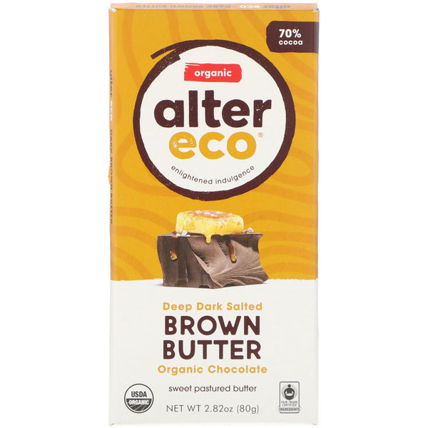 Alter Eco, Organic Chocolate Bar, Deep Dark Salted Brown Butter, 70% Cocoa, 2.82 oz (80 g) - The Supplement Shop