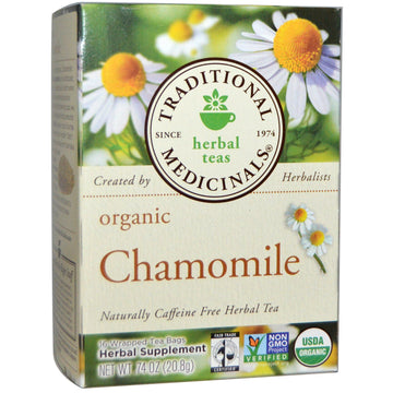 Traditional Medicinals, Herbal Teas, Organic Chamomile, Naturally Caffeine Free, 16 Wrapped Tea Bags, .74 oz (20.8 g)