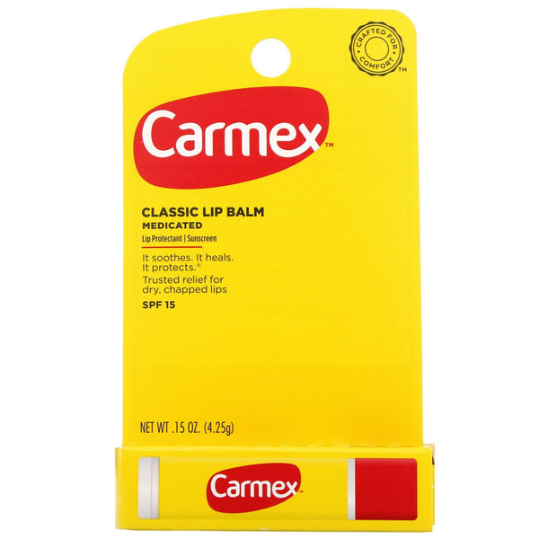 Carmex, Classic Lip Balm, Medicated, SPF 15, .15 oz (4.25 g) - The Supplement Shop