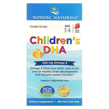 Nordic Naturals, Children's DHA, Ages 3-6, Strawberry, 250 mg, 360 Mini Soft Gels