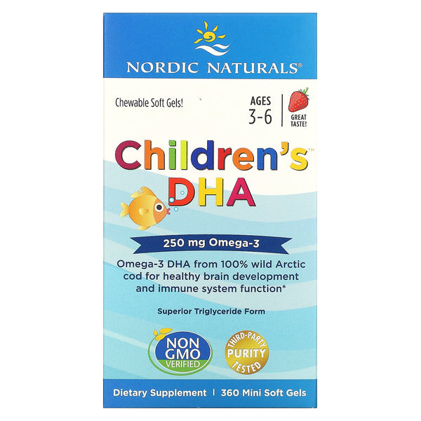 Nordic Naturals, Children's DHA, Ages 3-6, Strawberry, 250 mg, 360 Mini Soft Gels - The Supplement Shop