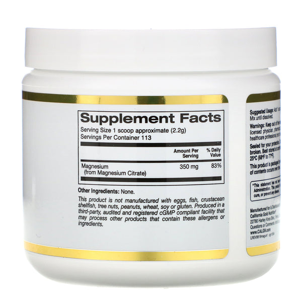 California Gold Nutrition, Magnesium Powder Beverage, Unflavored, 8.7 oz (247 g) - The Supplement Shop