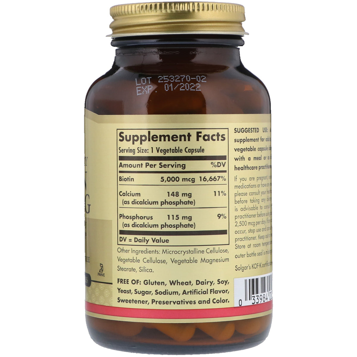 Solgar, Biotin, 5,000 mcg, 100 Vegetable Capsules | The Supplement Shop