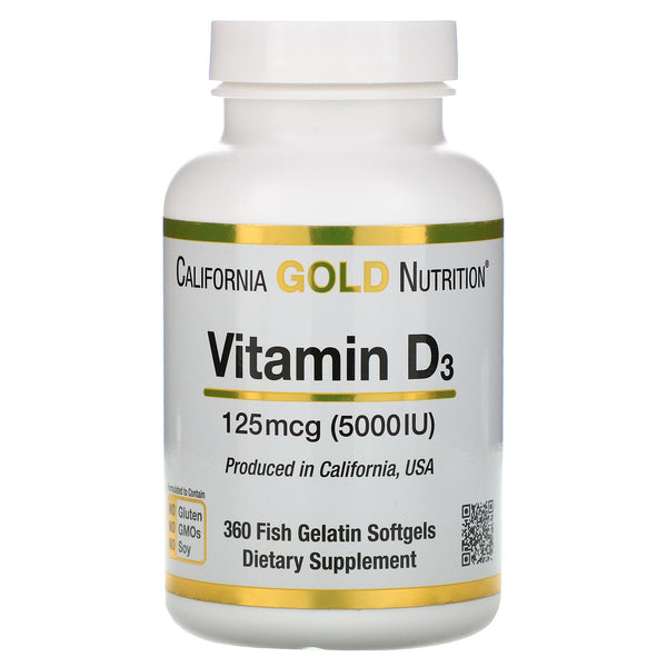 California Gold Nutrition, Vitamin D3, 125 mcg (5,000 IU), 360 Fish Gelatin Softgels - The Supplement Shop