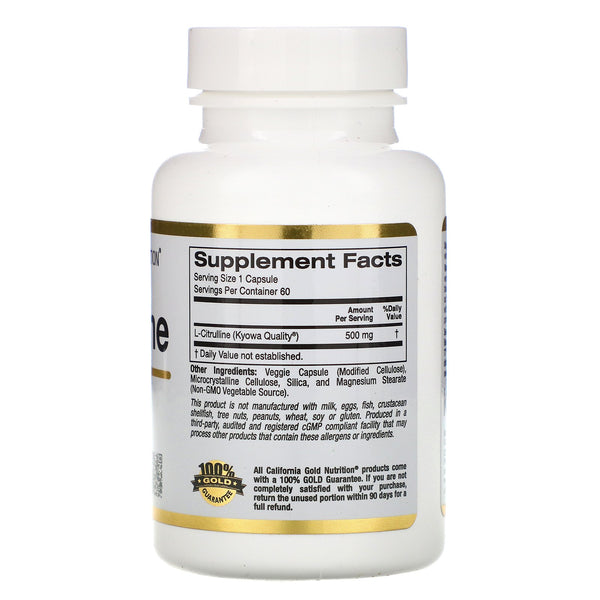 California Gold Nutrition, L-Citrulline, 500 mg, 60 Veggie Capsules - The Supplement Shop