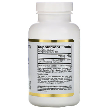 California Gold Nutrition, Vitamin D3, 50 mcg (2,000 IU), 360 Fish Gelatin Softgels