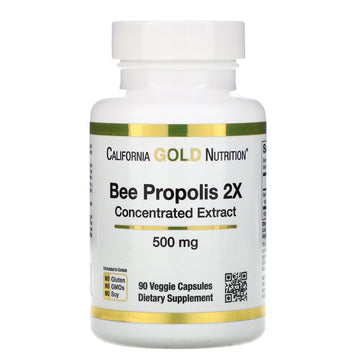California Gold Nutrition, Bee Propolis 2X, Concentrated Extract, 500 mg, 90 Veggie Caps