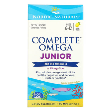 Nordic Naturals, Complete Omega Junior, Ages 6-12, Lemon, 283 mg, 90 Mini Soft Gels