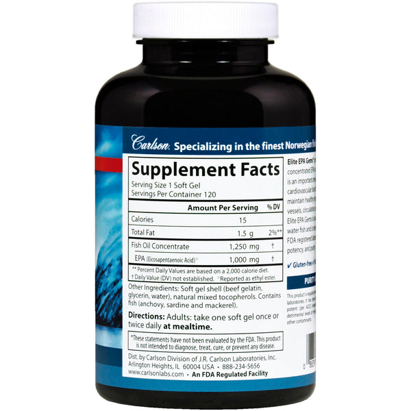 Carlson Labs, Elite EPA Gems, 1000 mg, 120 Soft Gels - The Supplement Shop